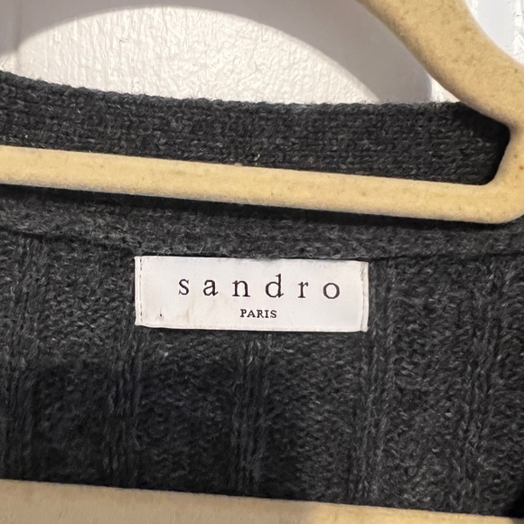 Sandro Wool Blend Gray Cable Cardigan with Pearl and Gold Buttons - Sz S - Picture 5 of 5